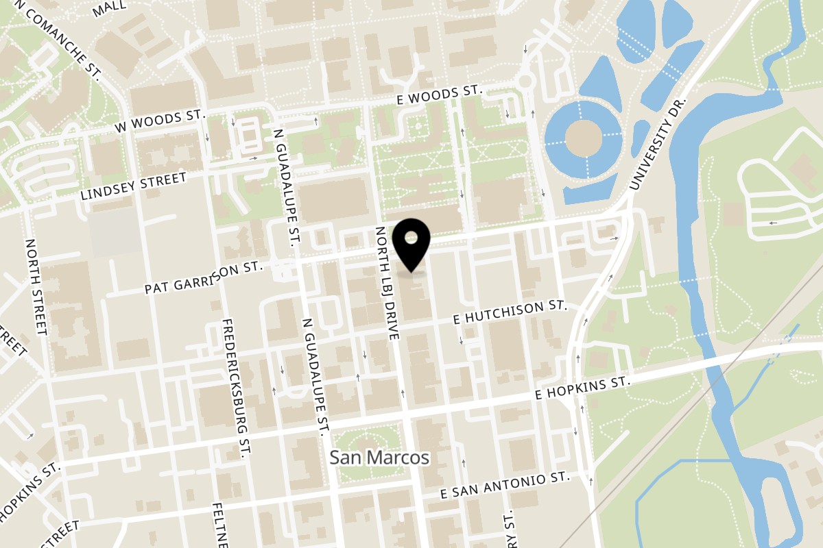 Map showing the location of Gil's Broiler on 328 N LBJ Dr in San Marcos